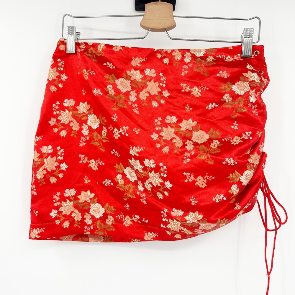 Fashion Nova Floral Jacquard Mini Skirt Ruched Drawstring Side Women's‎ Medium